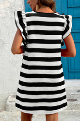 Black Stripe Flutter Sleeve Dress